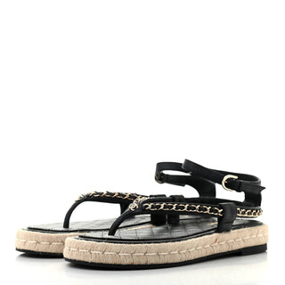 Chanel - Women's Lambskin Chain Thong Espadrille Sandals