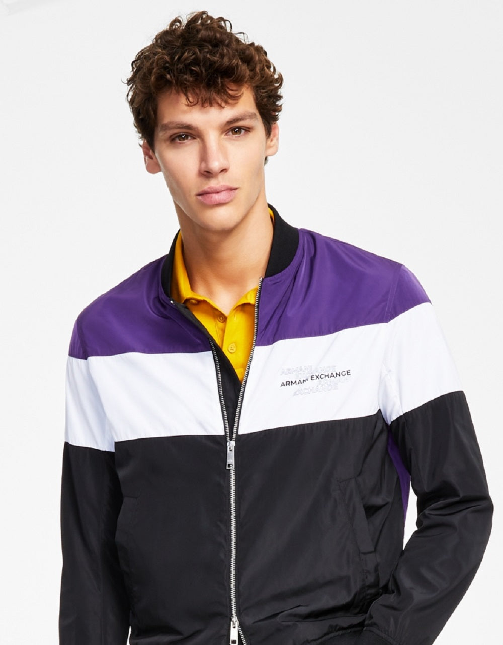 A|X Armani Exchange Men's Colorblock Bomber Jacket Black Size Large