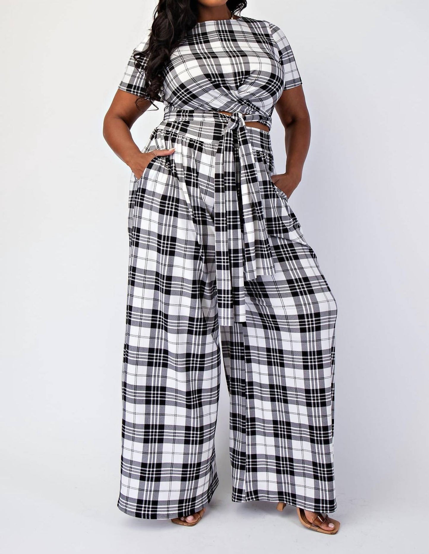The Curve La - Plus Size Soft Knit Wrap Around Top And Palazzo Pants Set