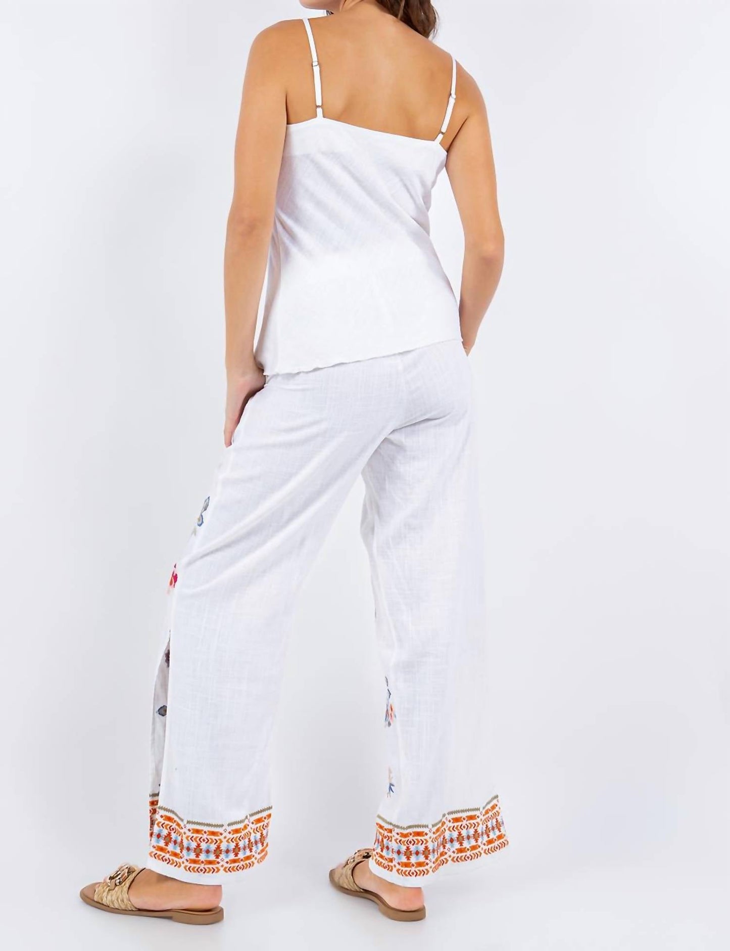 Paparazzi - Linen Blend Embroidered Slit Side Pant