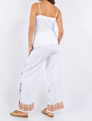 Paparazzi - Linen Blend Embroidered Slit Side Pant