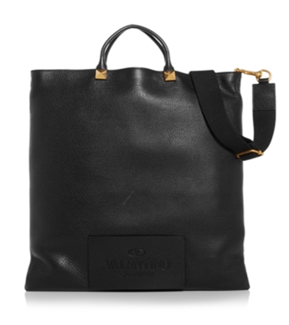 Valentino Men's Garavani Flat Leather Tote Black Size Regular