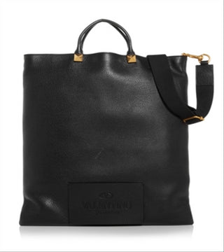 Valentino Men's Garavani Flat Leather Tote Black Size Regular