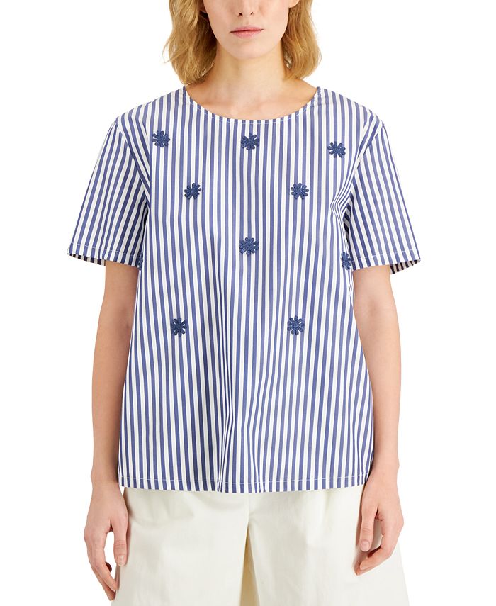 Weekend Max Mara Women's Zufolo Striped Top Blue Size Small
