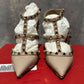 Valentino Garavani Women's Rockstud T-Strap Pointed Toe Pump Pink Size 5