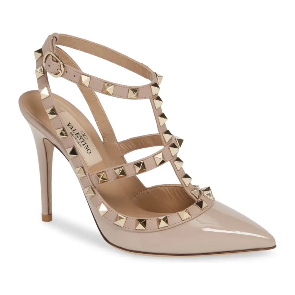 Valentino Garavani Women's Rockstud T Strap Pointed Toe Pump Pink Size 11