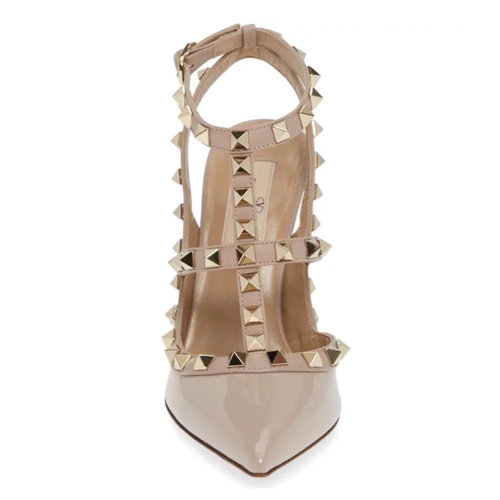 Valentino Garavani Women's Rockstud T Strap Pointed Toe Pump Pink Size 11