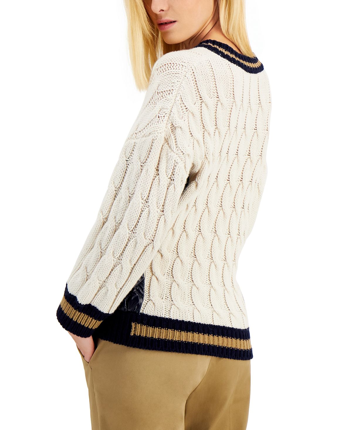 Weekend Max Mara Women's Dalida Cable Knit Faux Leather Sweater Brown Size X-Large