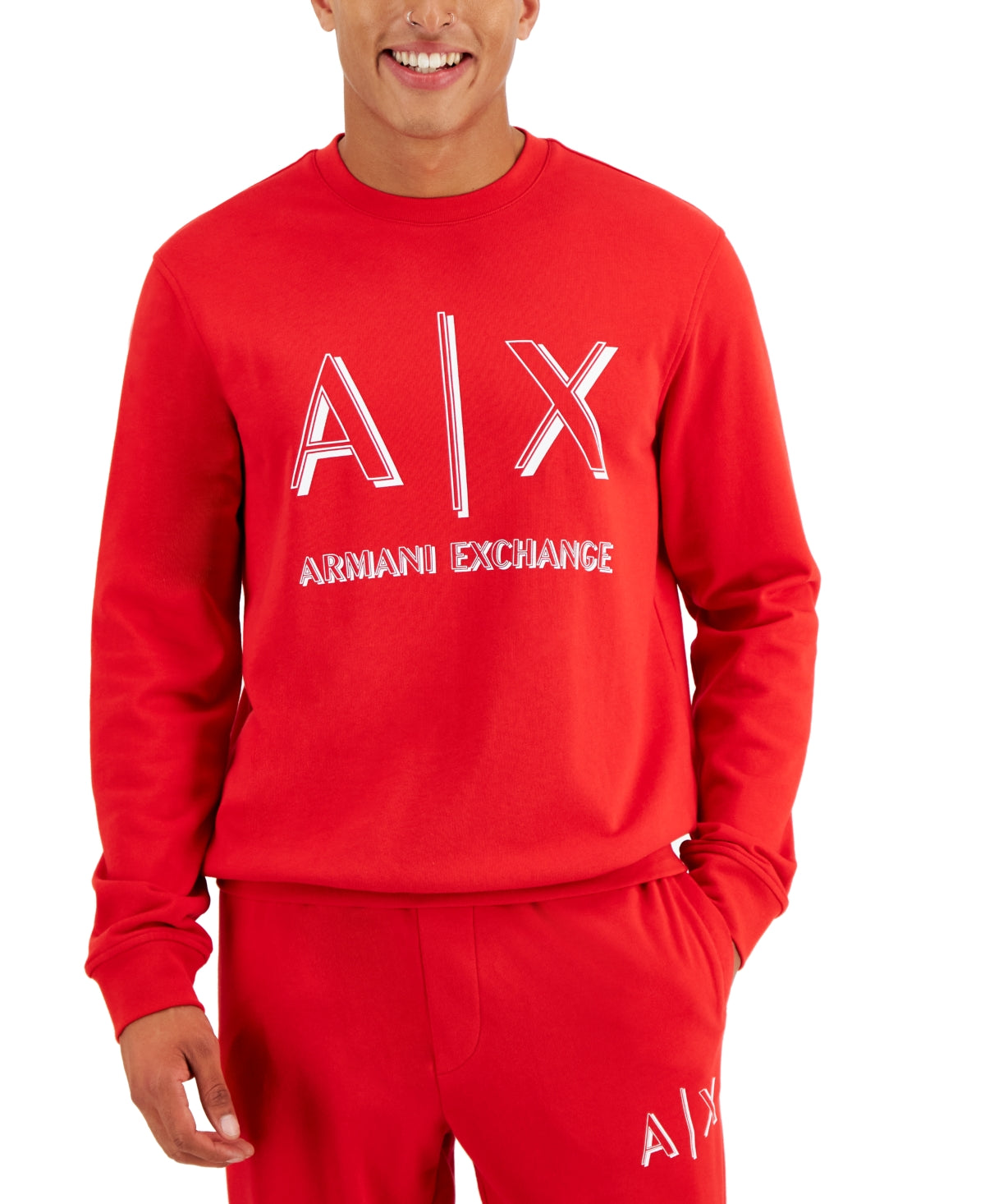AX Armani Exchange Men's Regular Fit Icon Logo Print Fleece Sweatshirt Red Size X-Large
