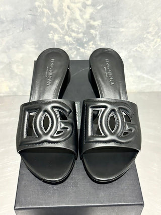 Dolce & Gabbana Women's Block Heel Slide Sandals Black Size 8.5