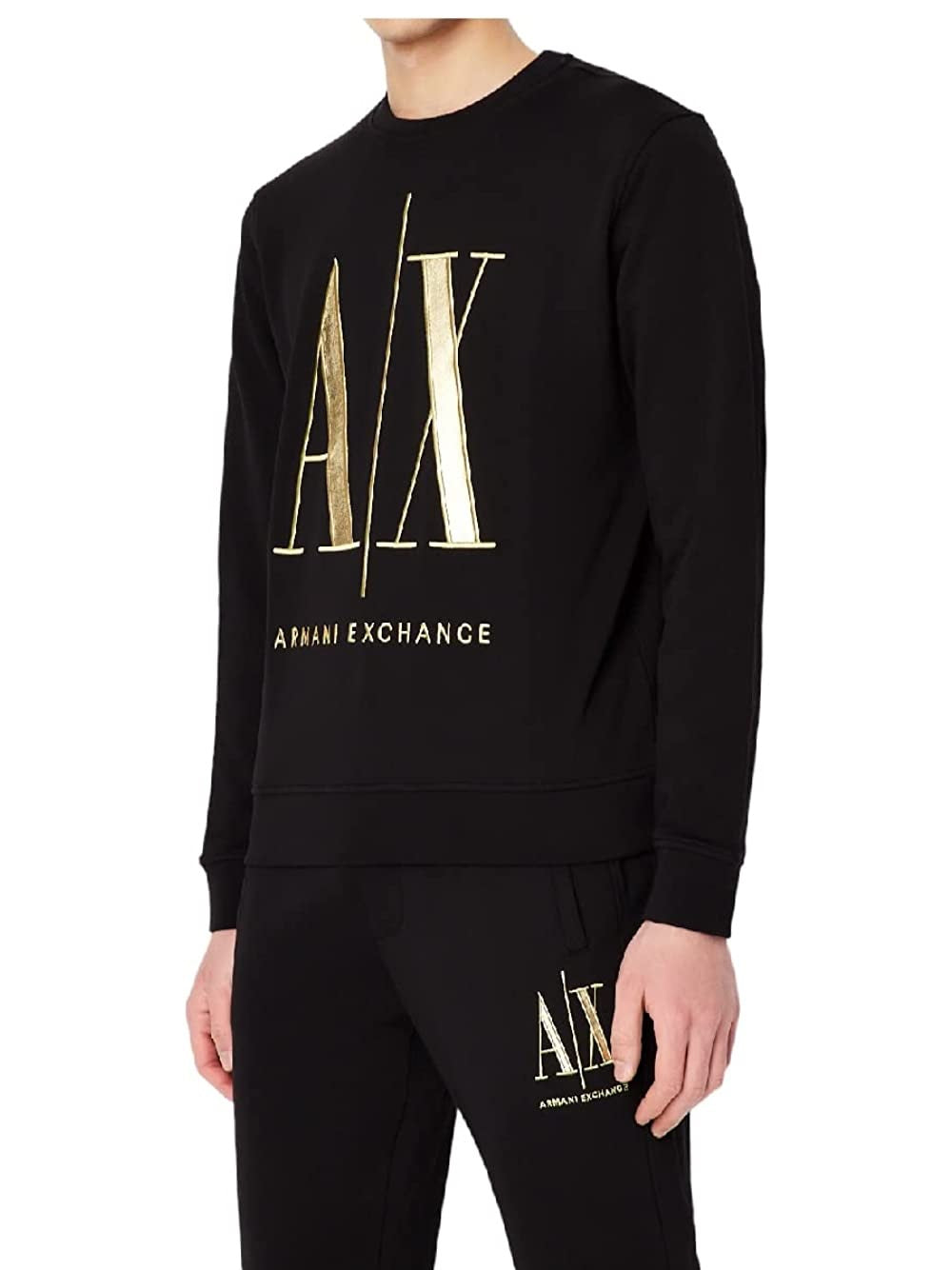AX Armani Exchange Men's Metallic Logo Crewneck Sweatshirt Black Size XX-Large