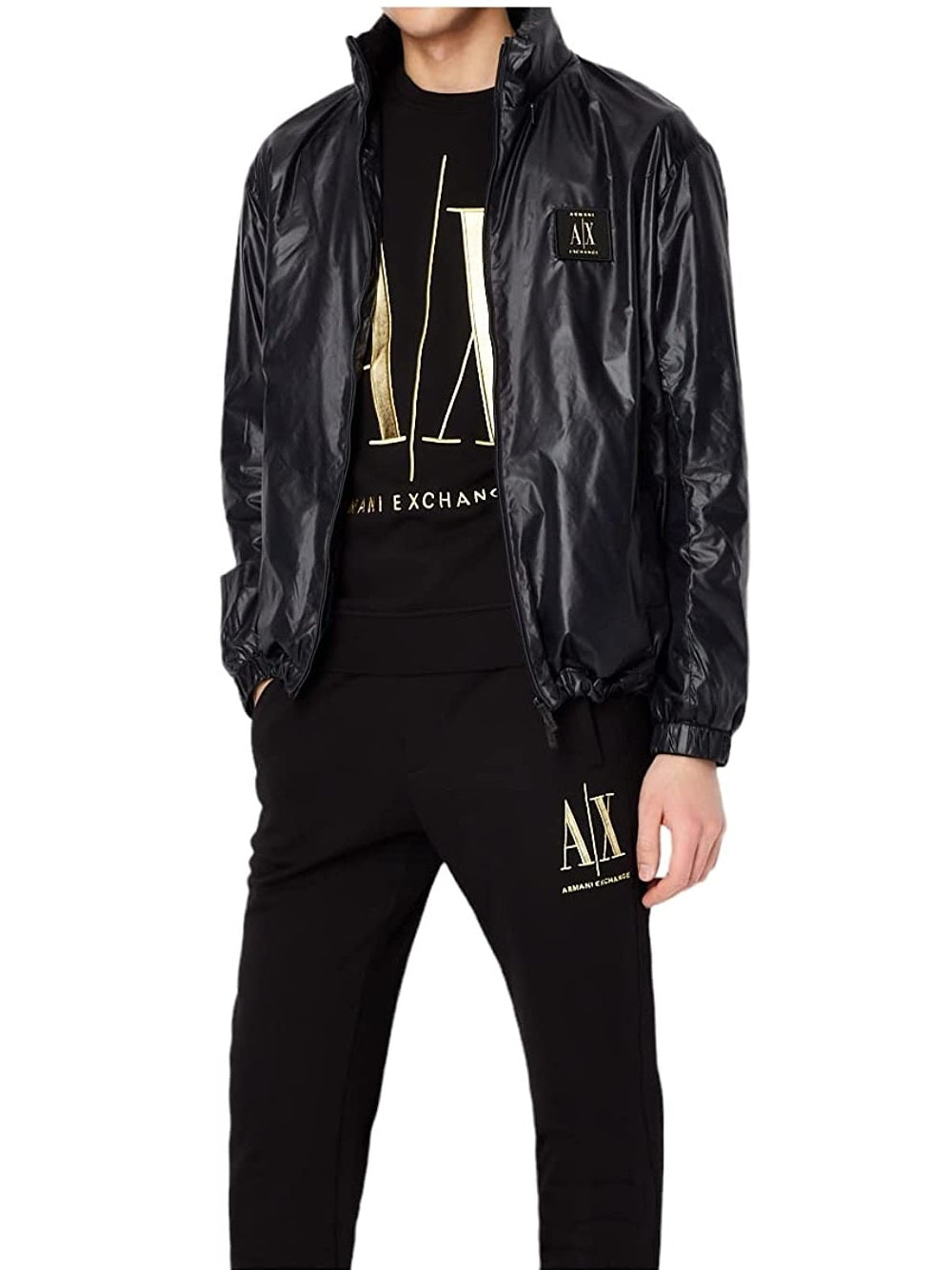 AX Armani Exchange Men's Metallic Logo Crewneck Sweatshirt Black Size XX-Large