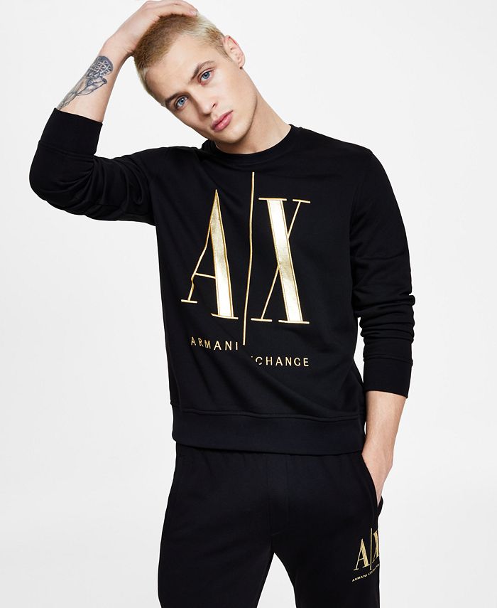 AX Armani Exchange Men's Metallic Logo Crewneck Sweatshirt Black Size XX-Large