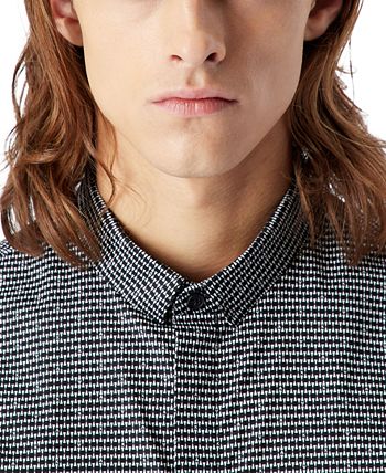 A|X Armani Exchange Men's Stretch Geo Print Button Down Shirt Black Size Medium