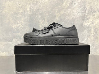 Versace Men's Jeans Couture Vitello + Scritta Sneakers Black Size 12