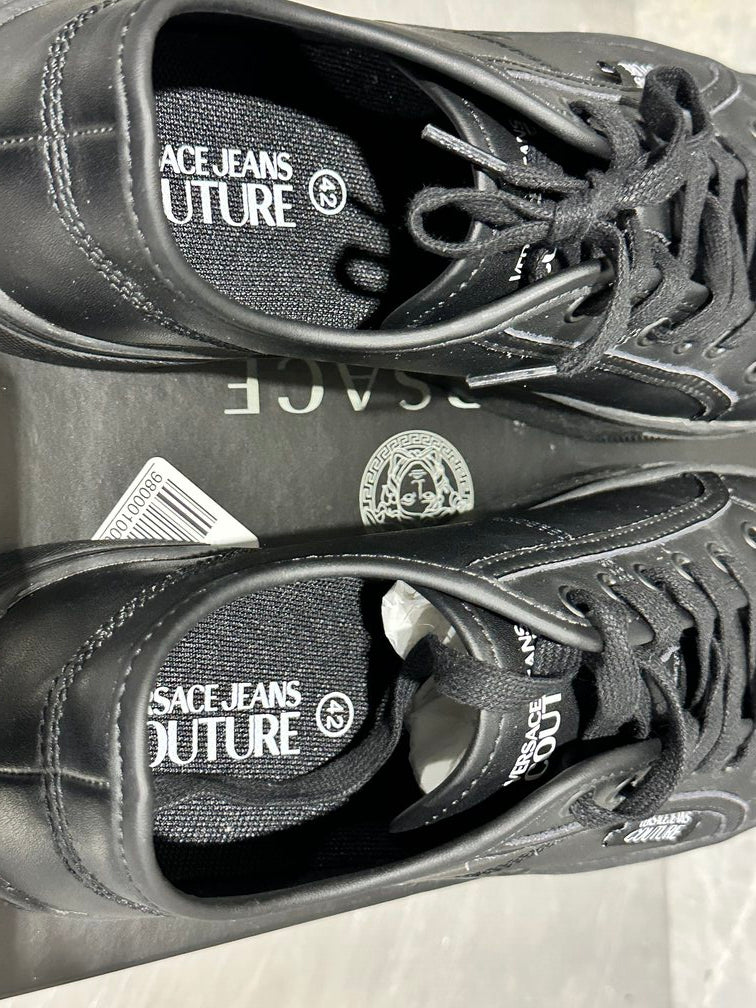 Versace Men's Jeans Couture Vitello + Scritta Sneakers Black Size 12