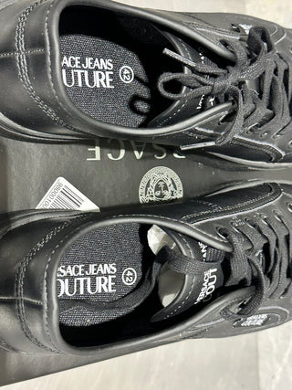 Versace Men's Jeans Couture Vitello + Scritta Sneakers Black Size 12