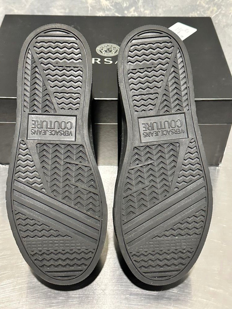 Versace Men's Jeans Couture Vitello + Scritta Sneakers Black Size 12