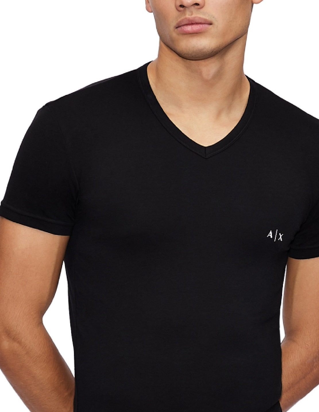 A|X Armani Exchange Men's Two Pack Stretch Cotton Fitted V Neck T-Shirt Black Size Large