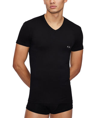 A|X Armani Exchange Men's Two Pack Stretch Cotton Fitted V Neck T-Shirt Black Size Large