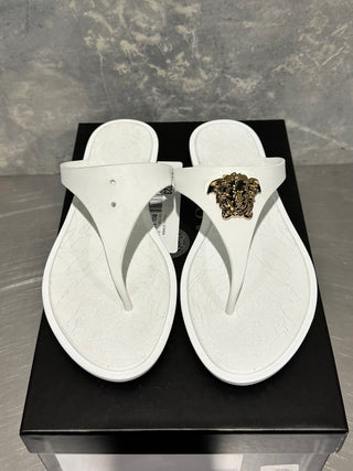 Versace Women's Medusa Head Motif Flip-Flops White Size 8.5