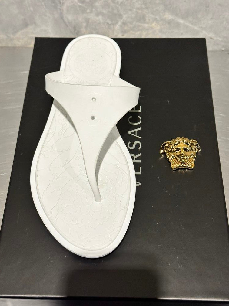 Versace Women's Medusa Head Motif Flip-Flops White Size 8.5
