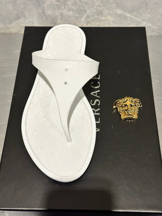 Versace Women's Medusa Head Motif Flip-Flops White Size 8.5