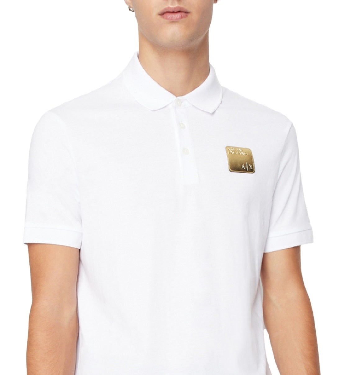 A|X Armani Exchange Men's Metallic Logo Badge Polo Shirt White Size Medium