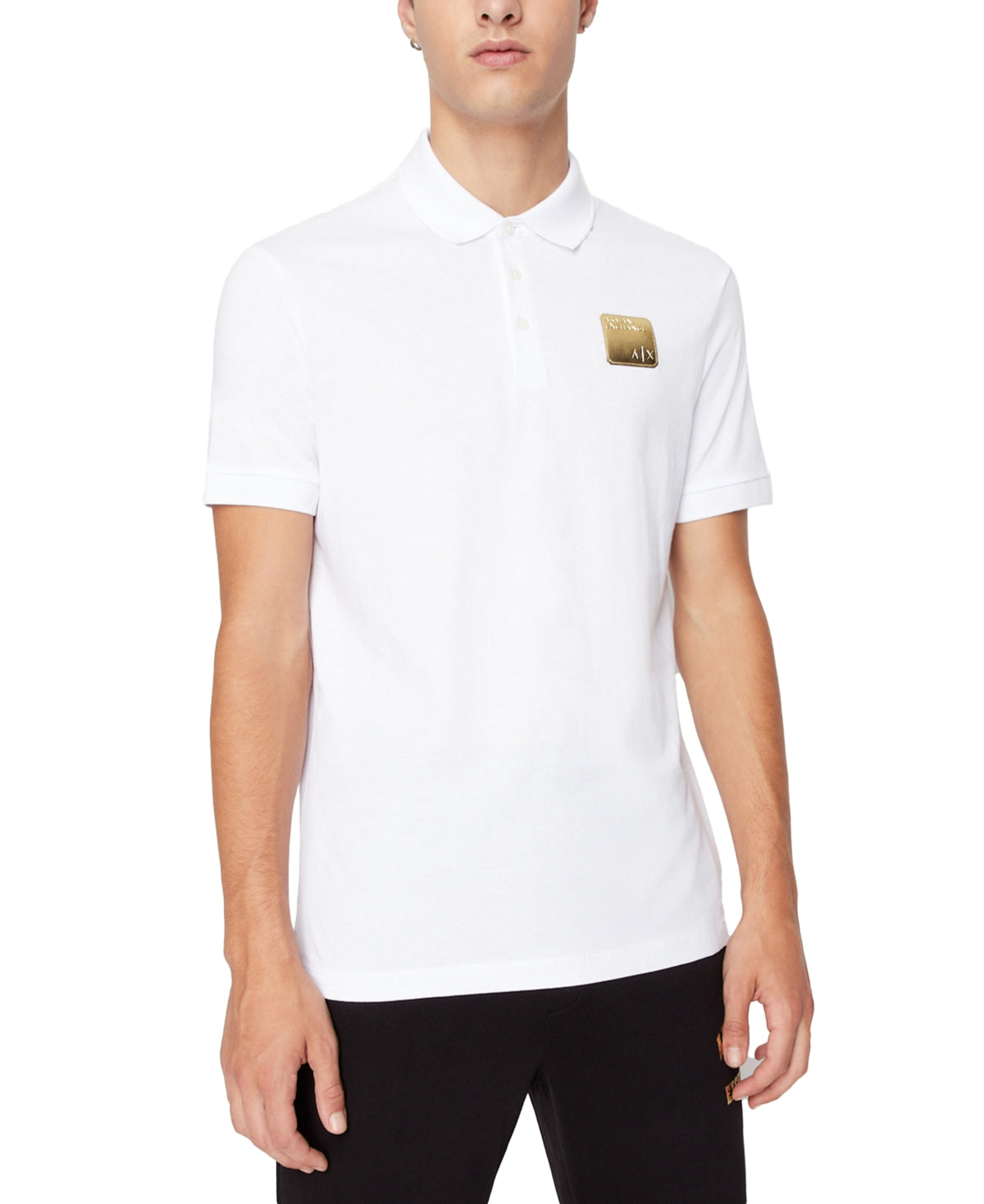 A|X Armani Exchange Men's Metallic Logo Badge Polo Shirt White Size Medium