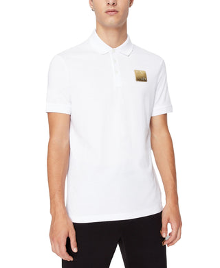 A|X Armani Exchange Men's Metallic Logo Badge Polo Shirt White Size Medium