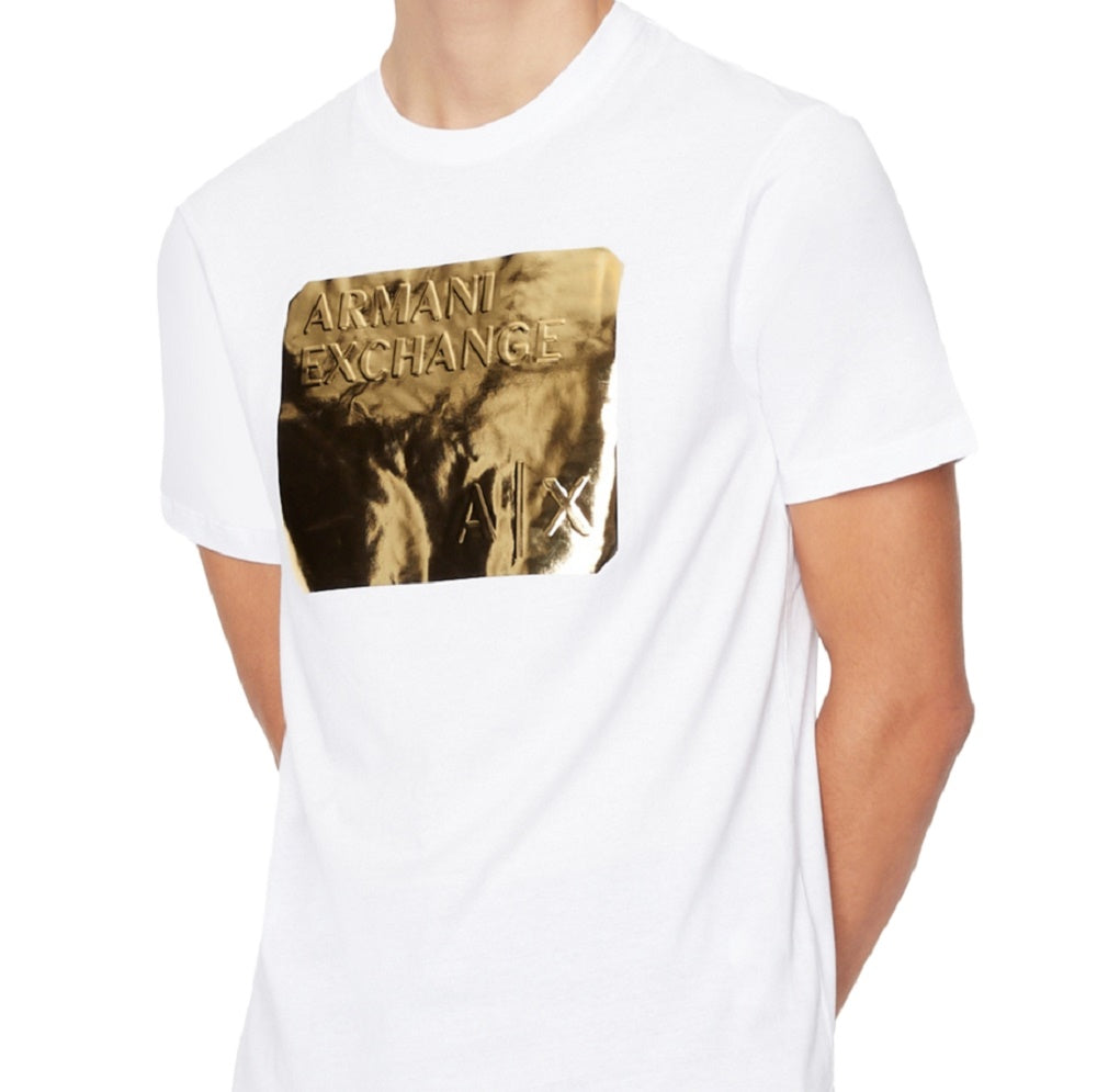 A|X Armani Exchange Men's Metallic Embossed Logo Graphic T-Shirt White Size Medium