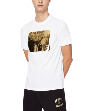A|X Armani Exchange Men's Metallic Embossed Logo Graphic T-Shirt White Size Medium
