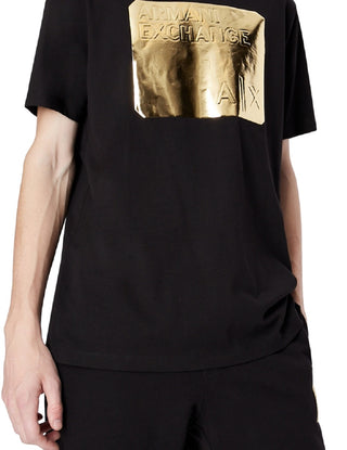 A|X Armani Exchange Men's Metallic Embossed Logo Graphic T-Shirt Black Size Large