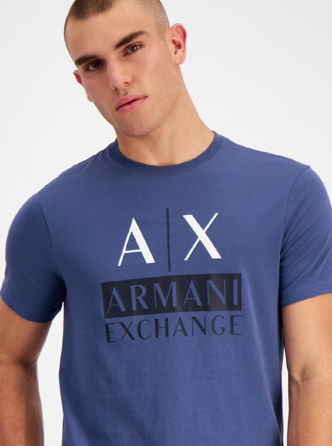 A|X Armani Exchange Men's Double Ax Logo Graphic T-Shirt Blue Size Medium