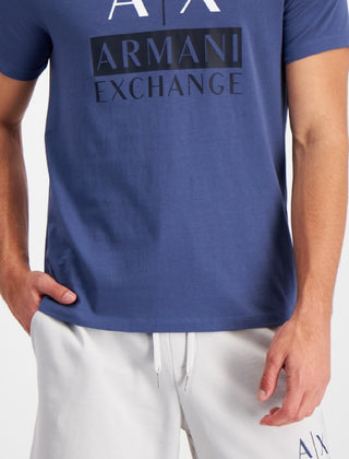 A|X Armani Exchange Men's Double Ax Logo Graphic T-Shirt Blue Size Medium