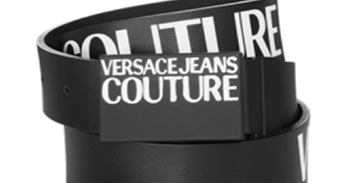 Versace Jeans Couture Women's Logo Buckle Leather Belt Black Size M