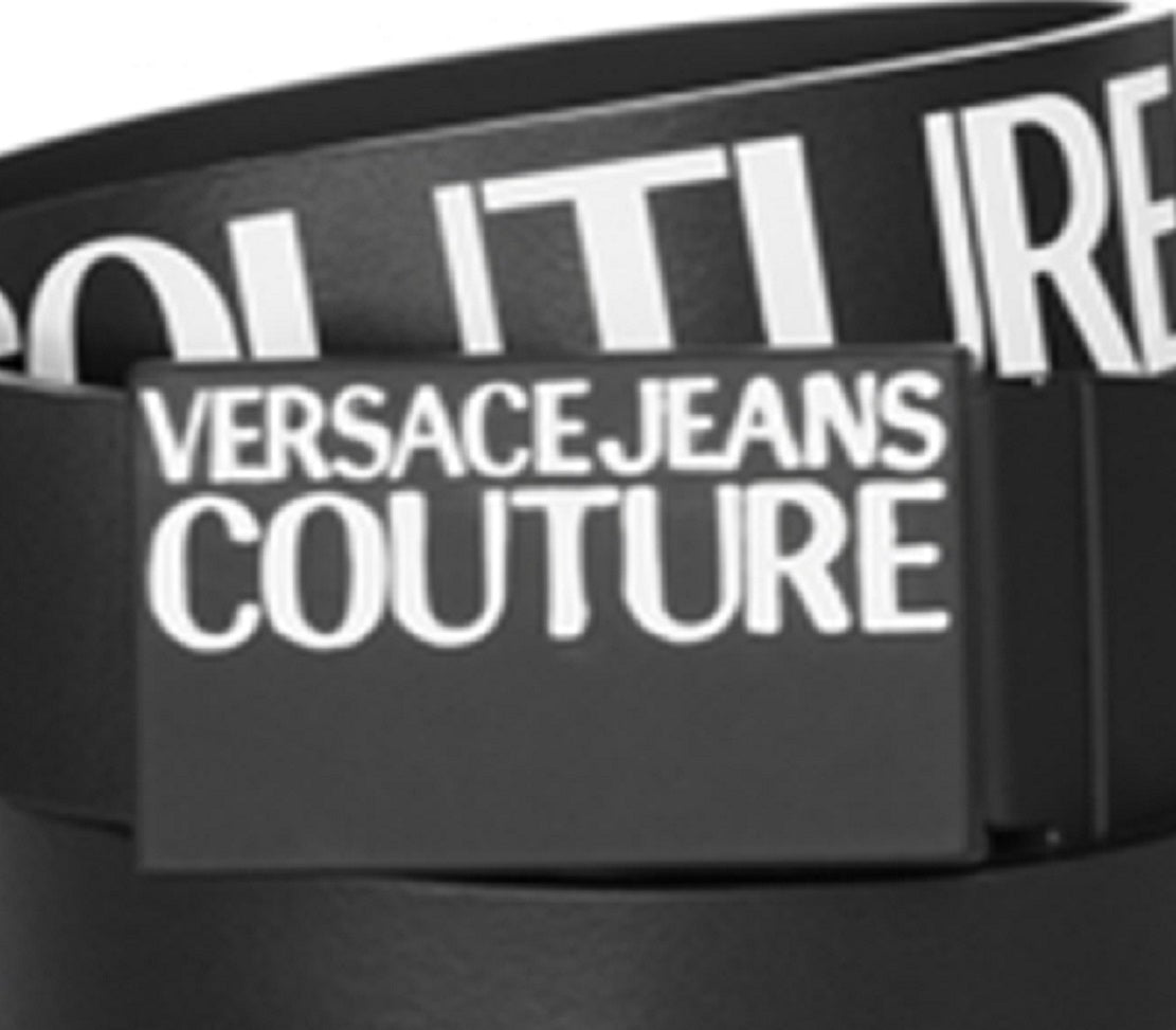 Versace Jeans Couture Women's Logo Buckle Leather Belt Black Size Regular