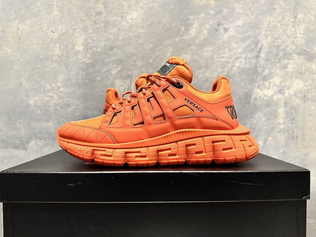 Versace Men's Trigreca Lace Up Sneakers Orange Size 8