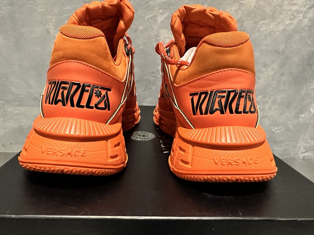 Versace Men's Trigreca Lace Up Sneakers Orange Size 8