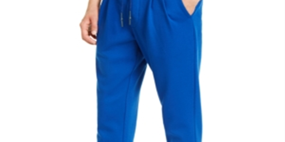 AX Armani Exchange Men's Athletic Straight Fit Pleated Logo Print Sweatpants Blue Size Medium