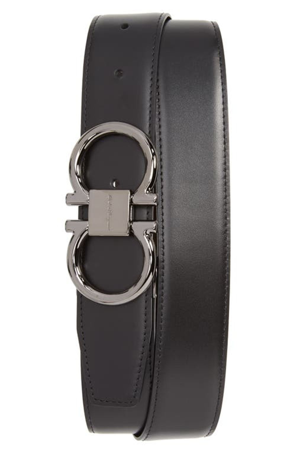 Ferragamo Men's Gancio Reversible Calfskin Leather Belt Black Size 36