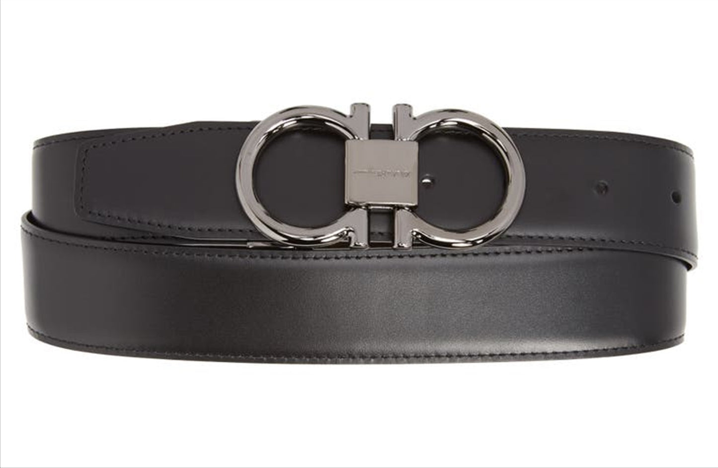 Ferragamo Men's Gancio Reversible Calfskin Leather Belt Black Size 36