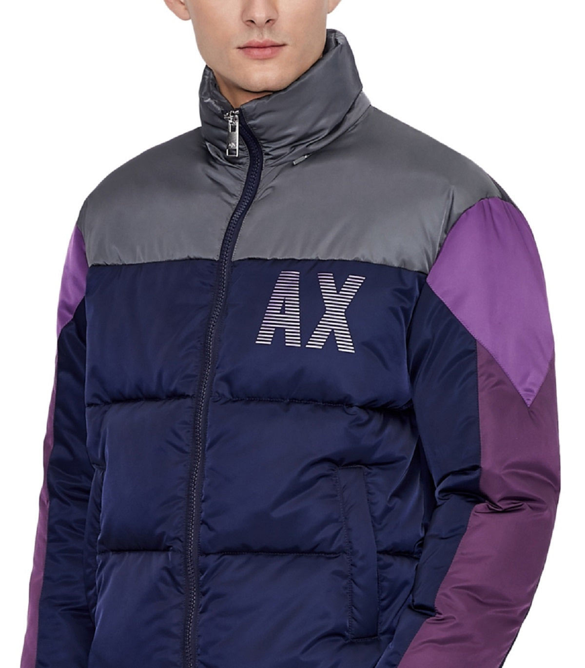 A|X Armani Exchange Men's Bold Colorblock Logo Jacket Purple Size Small