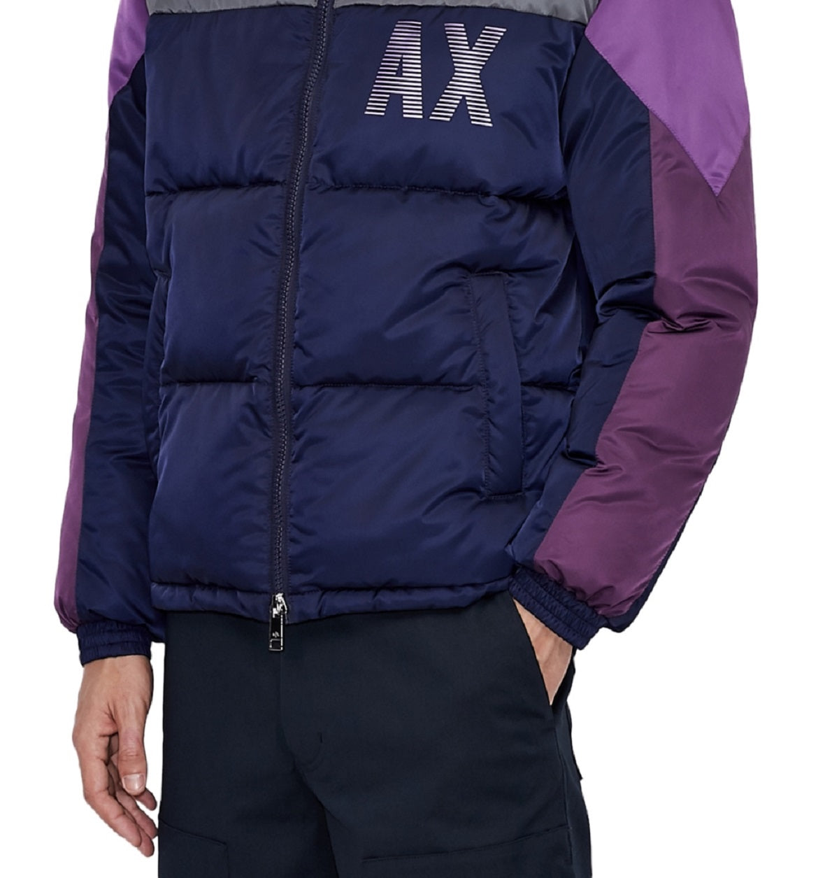 A|X Armani Exchange Men's Bold Colorblock Logo Jacket Purple Size Small