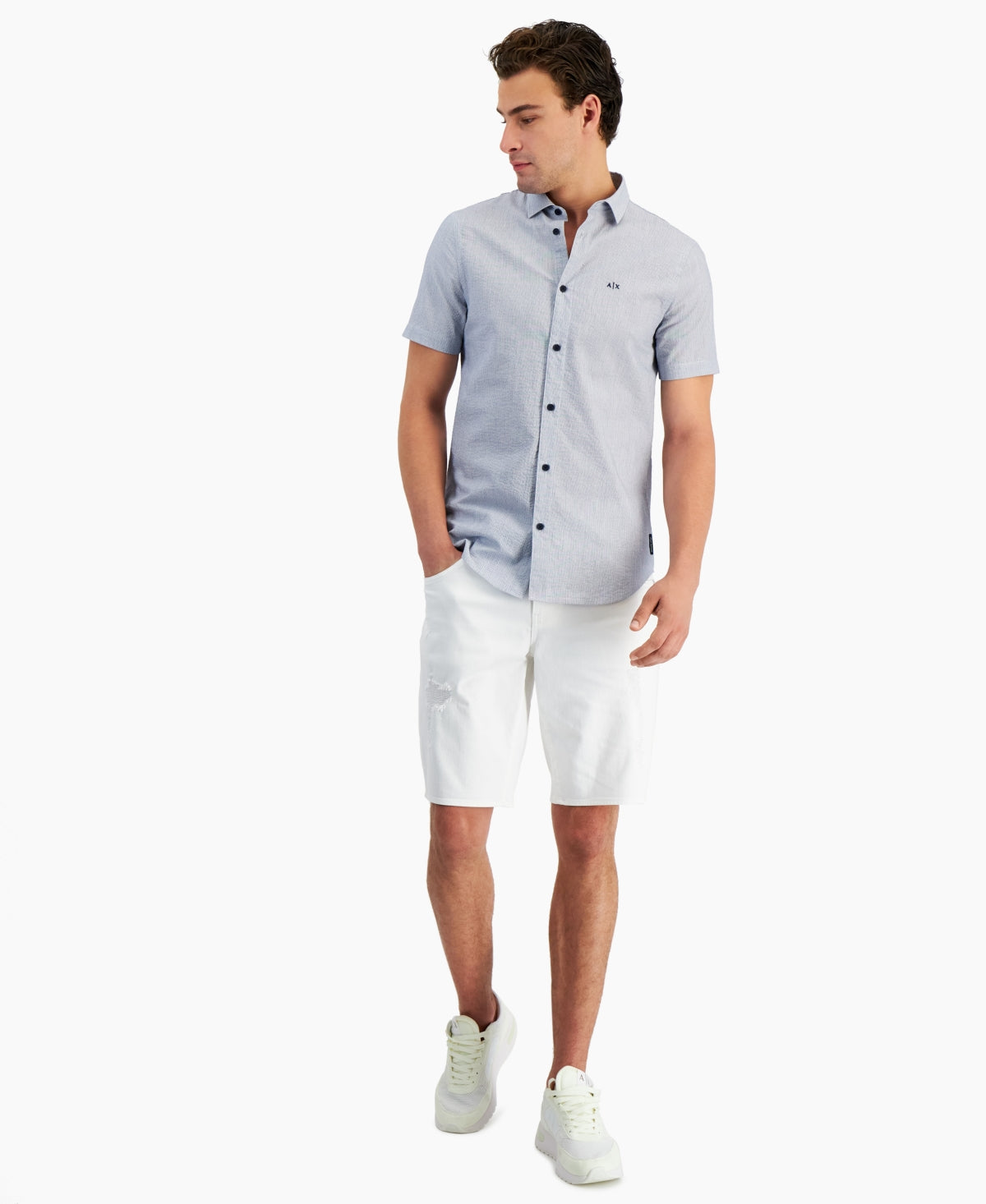 A|X Armani Exchange Men's Plaid Floral Print Camp Shirt Blue Size X-Large