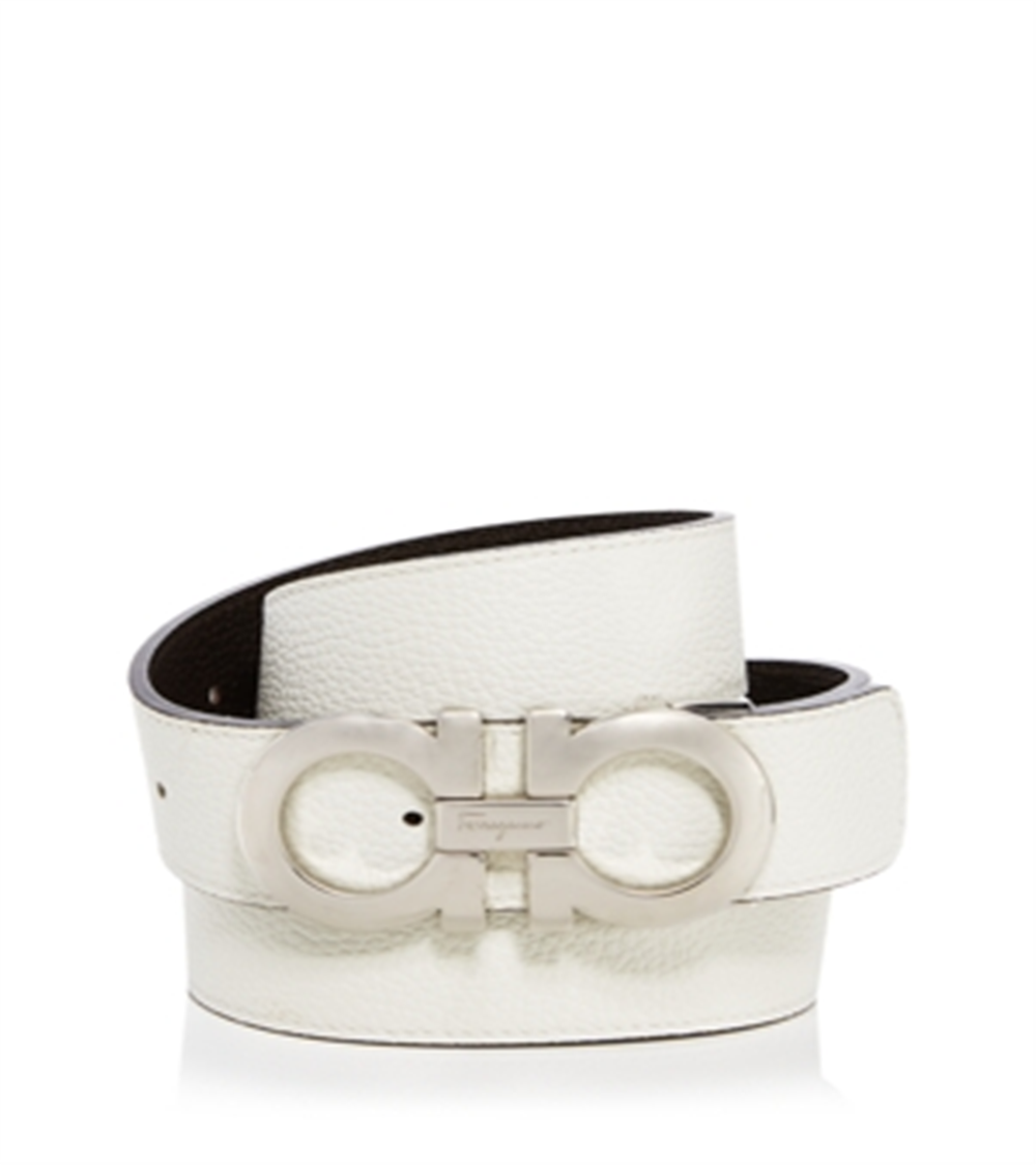 Salvatore Ferragamo Men's Double Gancini Buckle Reversible Leather Belt White Size 38