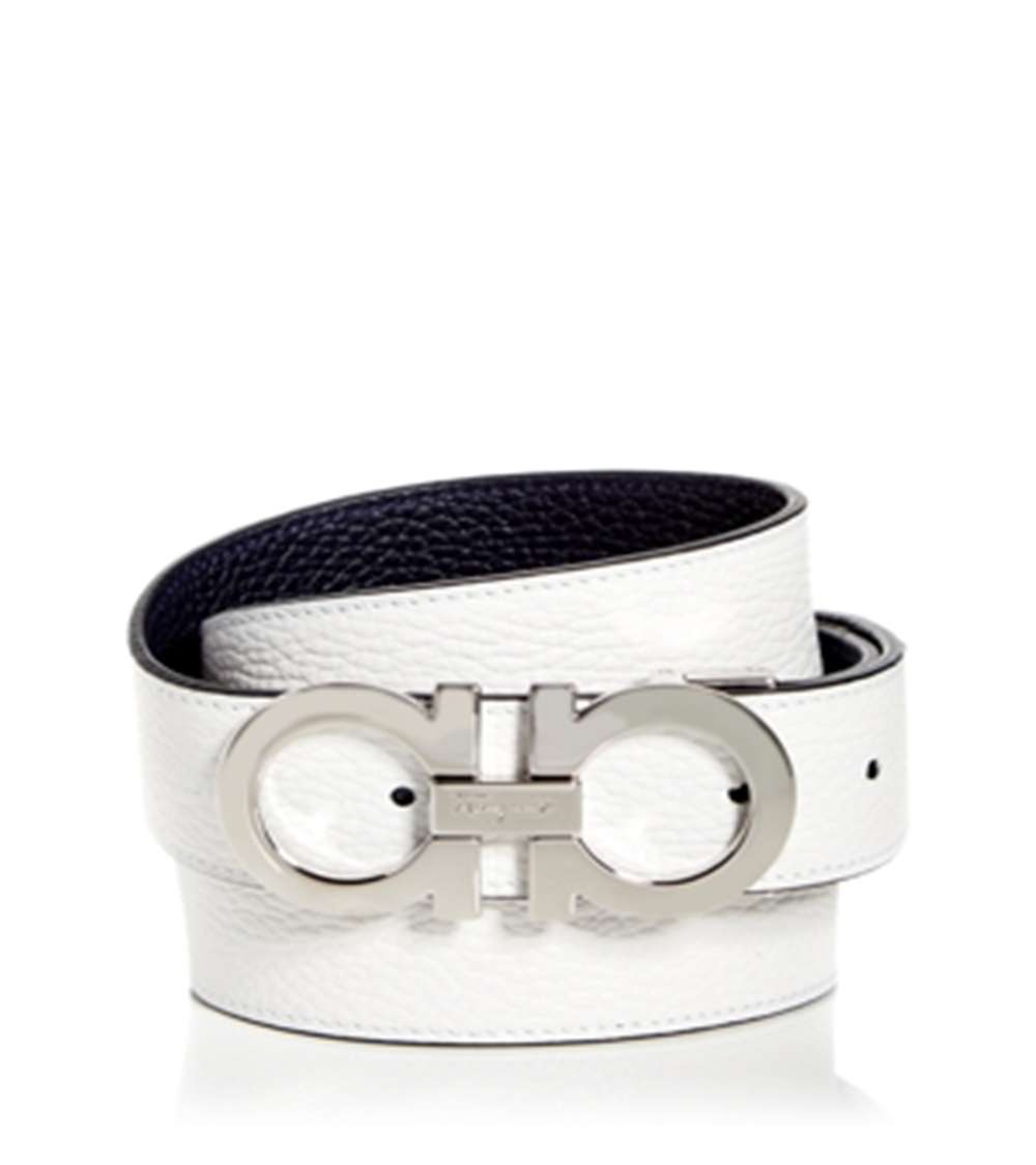 Salvatore Ferragamo Men's Double Gancini Buckle Leather Belt White Size 42