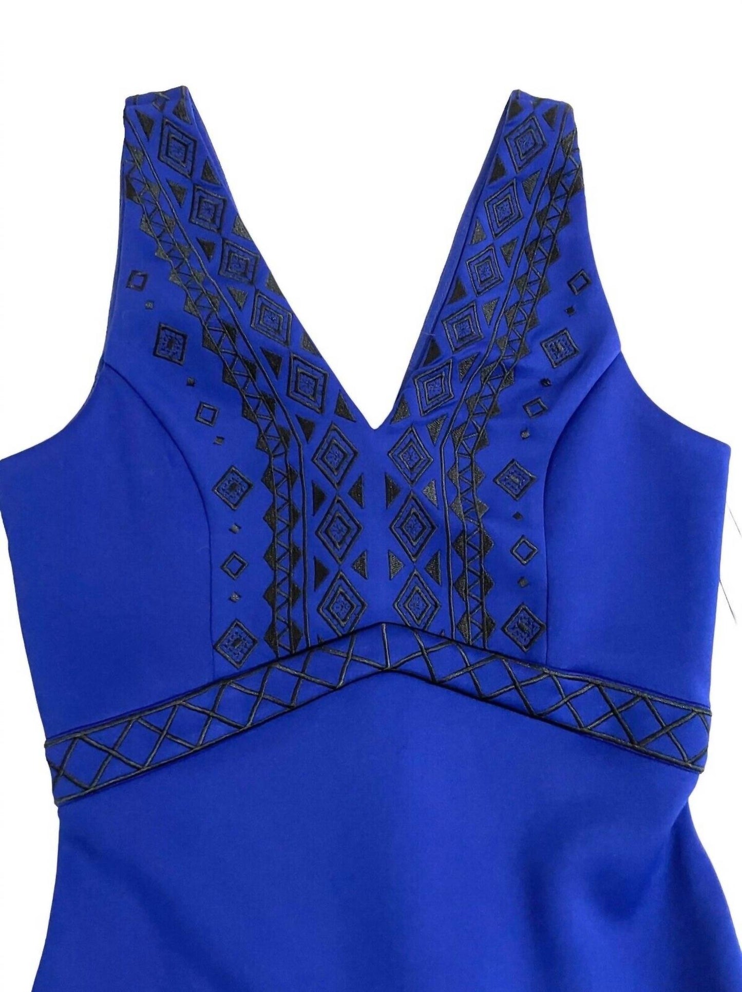 Guess - Women's Embroidered V Neck Scuba Knit Mini Sheath Dress