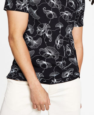 A|X Armani Exchange Men's Flower Print Polo Black Size Medium