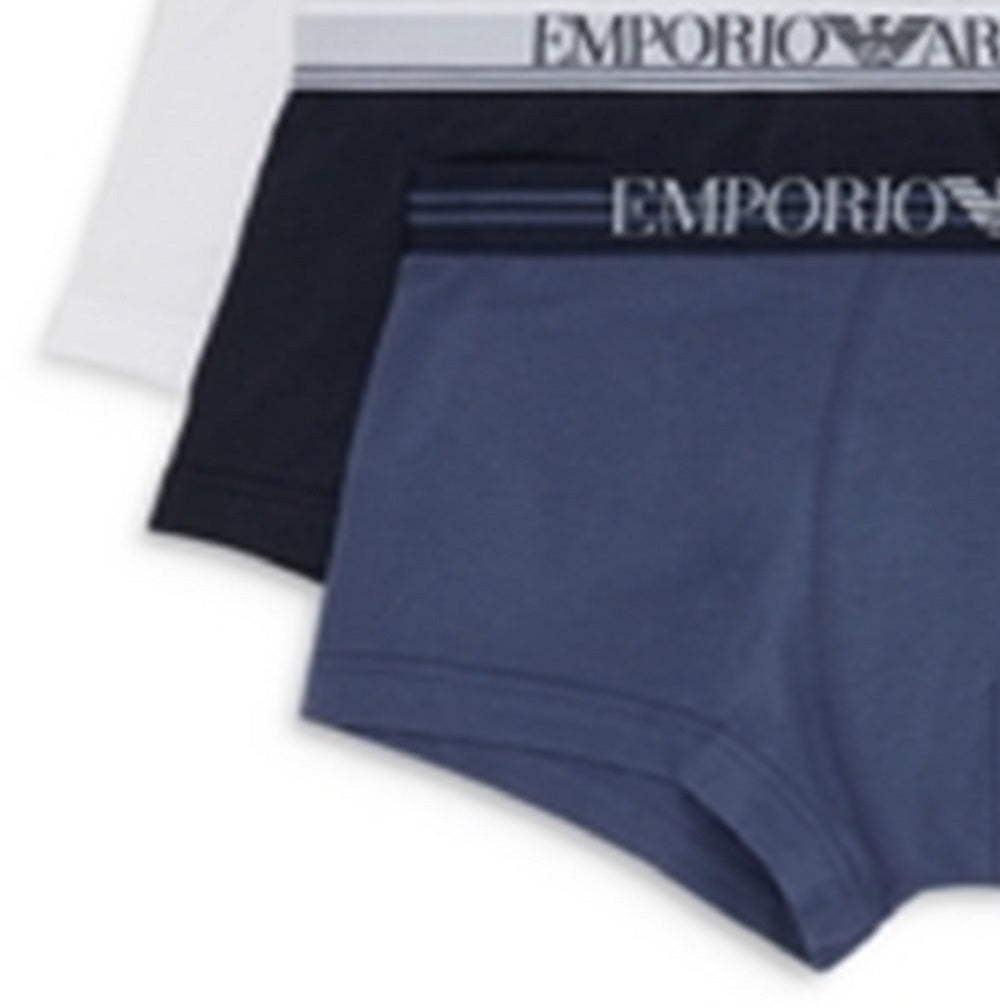Emporio Armani Men's Set Of 3 Knit Trunks Blue Size Medium